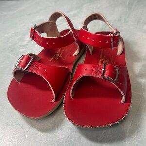 Sun San Surfer Sandals red leather shoes girls size 10